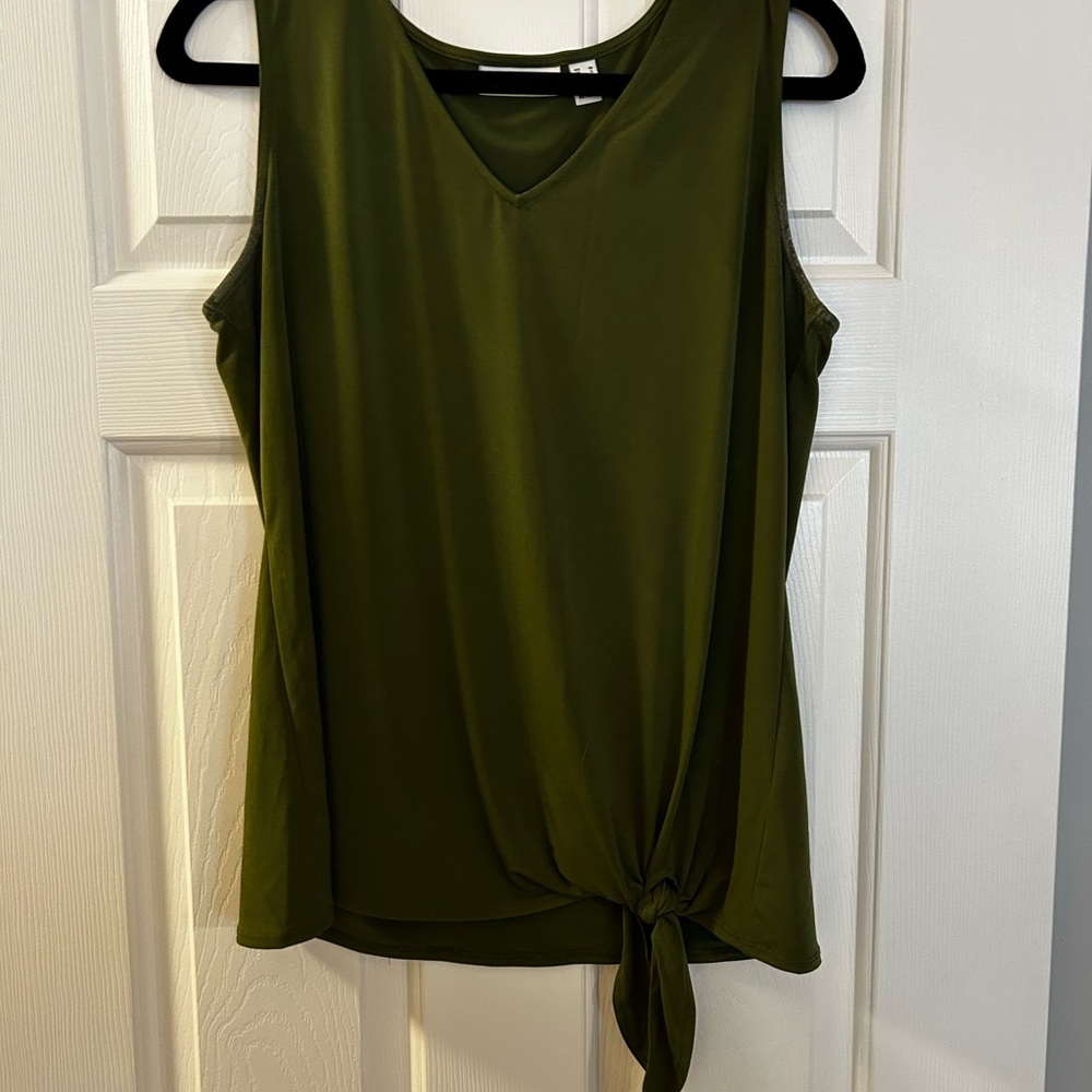 Susan Graver Olive Green Tank Top with Tie Detail